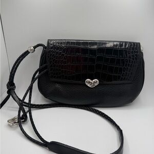 Brighton Black Croc-Embossed Crossbody Bag with Heart Accent